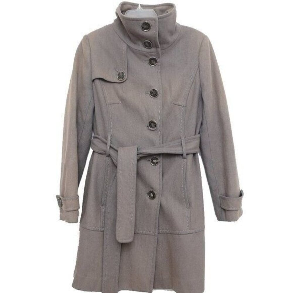 Kenneth Cole Reaction Wool Women's Size 8 Chunky Button Trench Midi Coat Jacket
